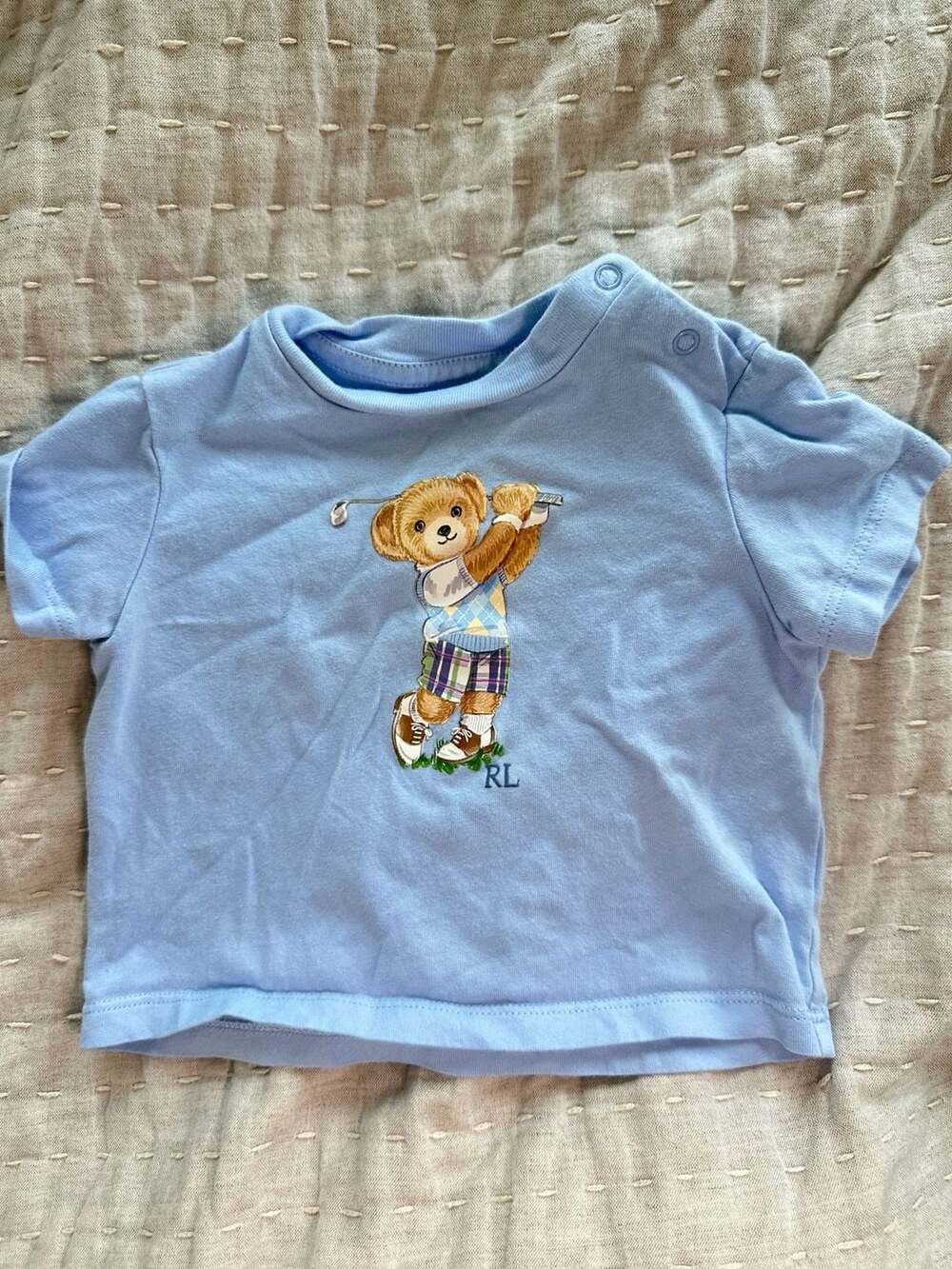 Ralph Lauren Baby Blue Polo Bear Cotton Jersey T-Shirt
